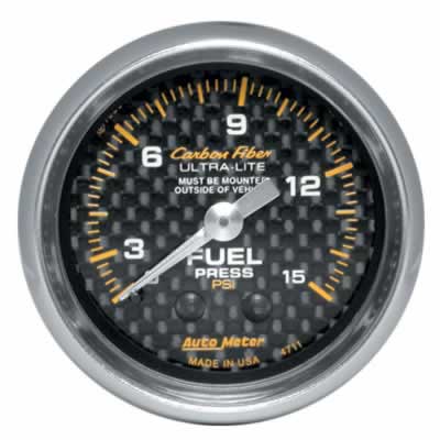 Auto Meter Carbon Fiber Series Mechanical Fuel Pressure 0-15 PSI