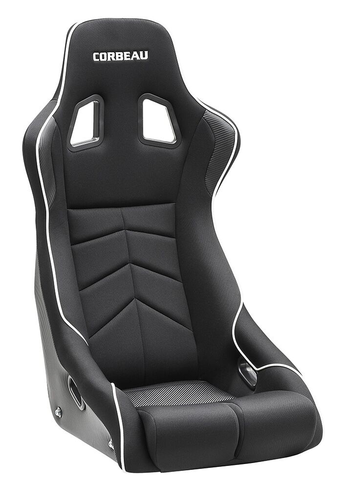 Corbeau DFX Seats - Black Cloth/Vinyl w/White Piping